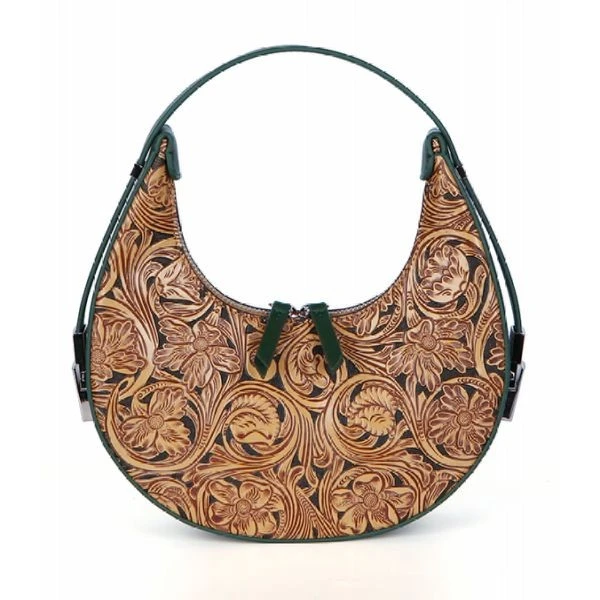 green crescent leather bag
